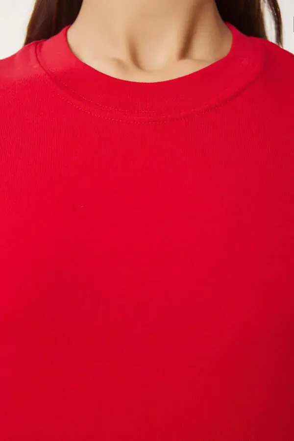 Woman Red Cotton Basic Knitted T-Shirt AG00001 - 5