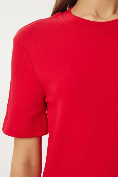 Woman Red Cotton Basic Knitted T-Shirt AG00001 - 6