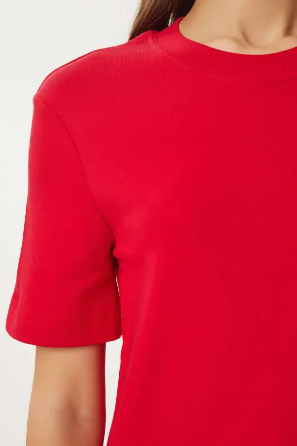 Woman Red Cotton Basic Knitted T-Shirt AG00001 - 6
