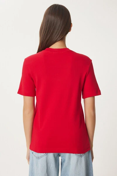 Woman Red Cotton Basic Knitted T-Shirt AG00001 - 7
