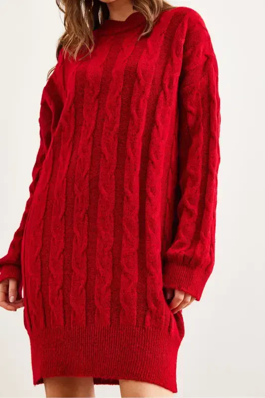 Woman Red Hair Braided Knitted Tunic Dress ELB-19 - 10