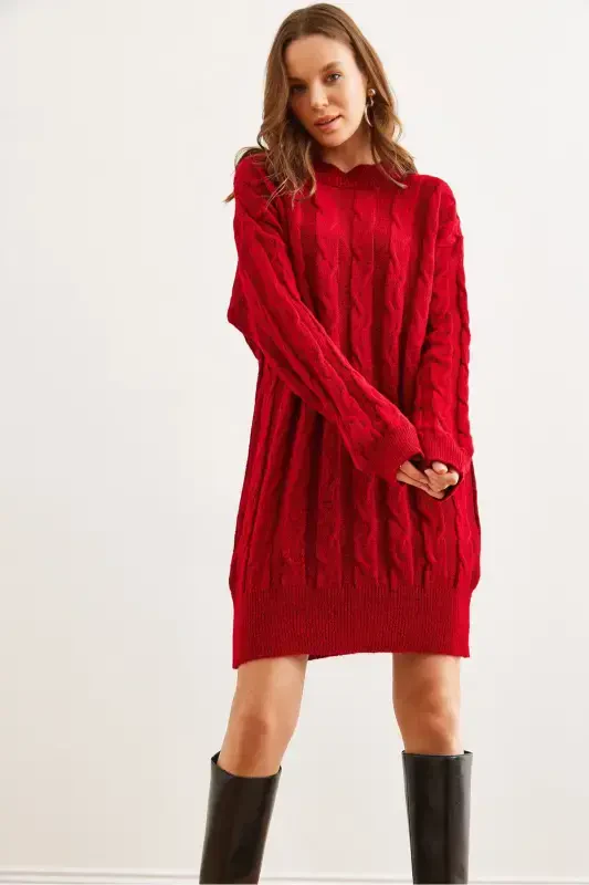 Woman Red Hair Braided Knitted Tunic Dress ELB-19 - 1