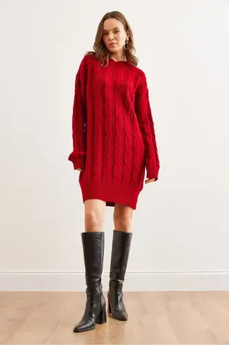 Woman Red Hair Braided Knitted Tunic Dress ELB-19 - OLALOOK (1)
