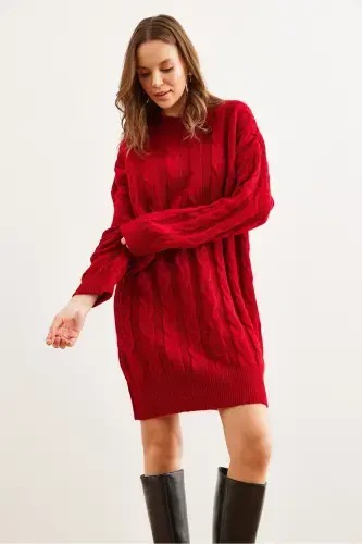 Woman Red Hair Braided Knitted Tunic Dress ELB-19 - 5