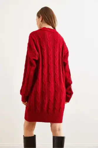 Woman Red Hair Braided Knitted Tunic Dress ELB-19 - 8