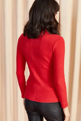 Woman Red Half Fisherman Sherpa Corset Blouse BLZ-19000599-RED - 5