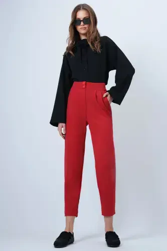Woman Red High Waist Carrot Trousers ALC-X11148 - 1