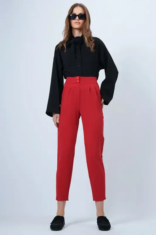 Woman Red High Waist Carrot Trousers ALC-X11148 - 2