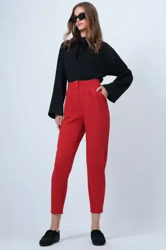 Woman Red High Waist Carrot Trousers ALC-X11148 - 5