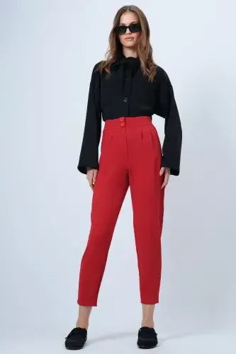 Woman Red High Waist Carrot Trousers ALC-X11148 - 6