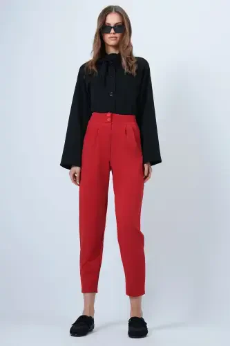 Woman Red High Waist Carrot Trousers ALC-X11148 - 7