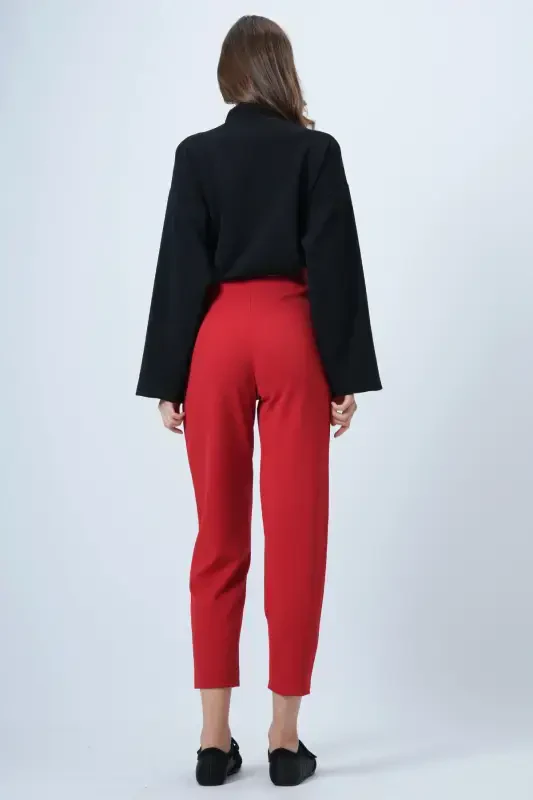 Woman Red High Waist Carrot Trousers ALC-X11148 - 8
