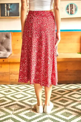 Woman Red Mini Daisy Wrap Skirt ETK-19000 - 5