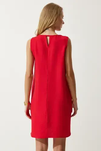 Woman Red Sleeveless Linen Viscose Bell Dress JH00005-Red - 8