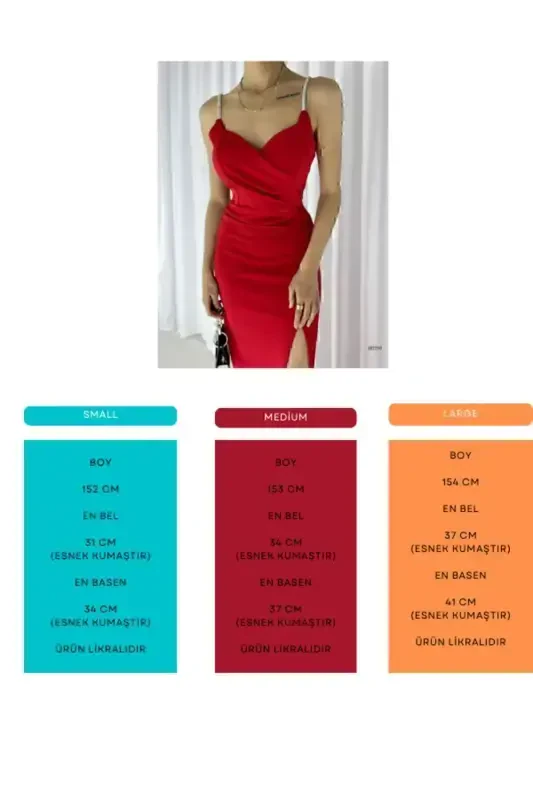 Woman Red Stone Strap Slit Imported Scuba Fabric Evening Dress Engagement Wedding Graduation Dress-Red - 3