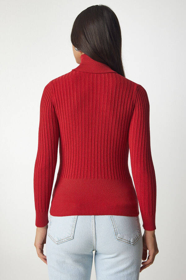 Woman Red Turtleneck Ribbed Basic Sweater bv00095 - 7