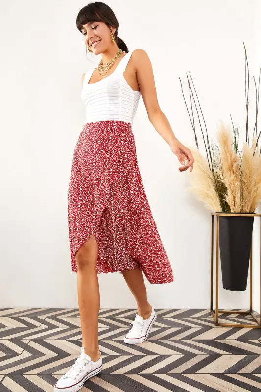 Woman Red Wrap Skirt ETK-19000154-Red - 2