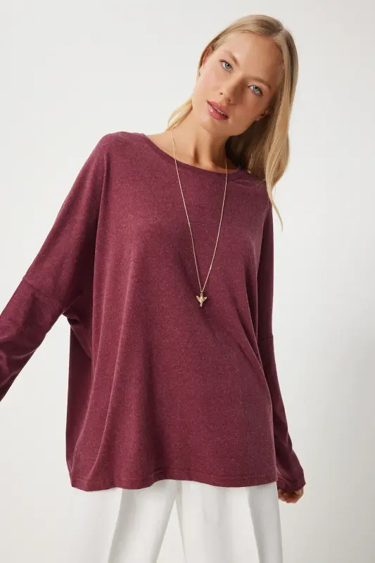 Woman Rose Gold Bicycle Collar Bat Sleeve Knitted Blouse EN00616-Rose Gold - 1