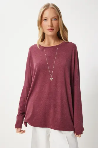 Woman Rose Gold Bicycle Collar Bat Sleeve Knitted Blouse EN00616-Rose Gold - 2