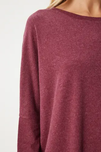 Woman Rose Gold Bicycle Collar Bat Sleeve Knitted Blouse EN00616-Rose Gold - 3