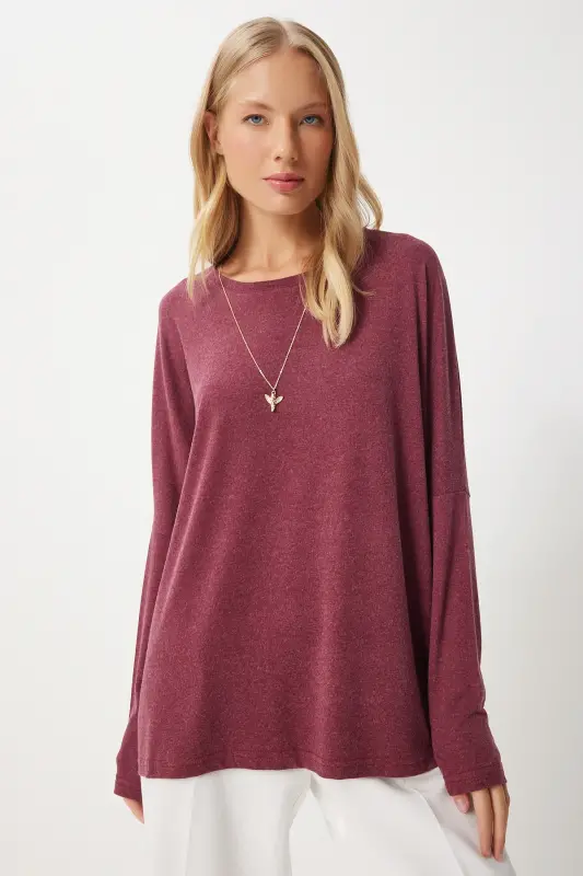 Woman Rose Gold Bicycle Collar Bat Sleeve Knitted Blouse EN00616-Rose Gold - 5
