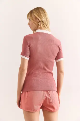 Woman Rose Gold White Polo Neck Color Detailed Esne - OLALOOK (1)