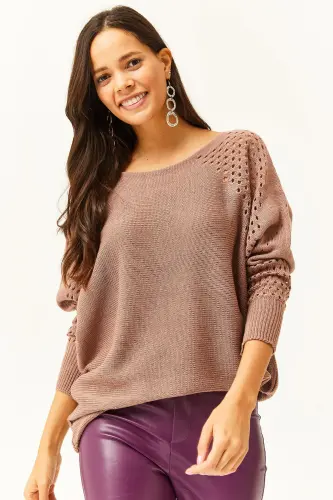 Woman Rosewater Openwork Batwing Oversize Knit Sweater-Rosewater - OLALOOK (1)