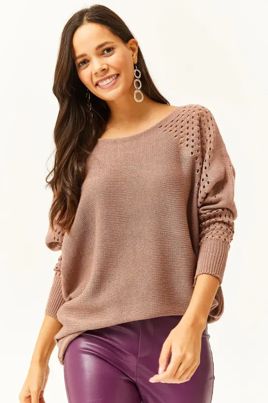 Woman Rosewater Openwork Batwing Oversize Knit Sweater-Rosewater - 2