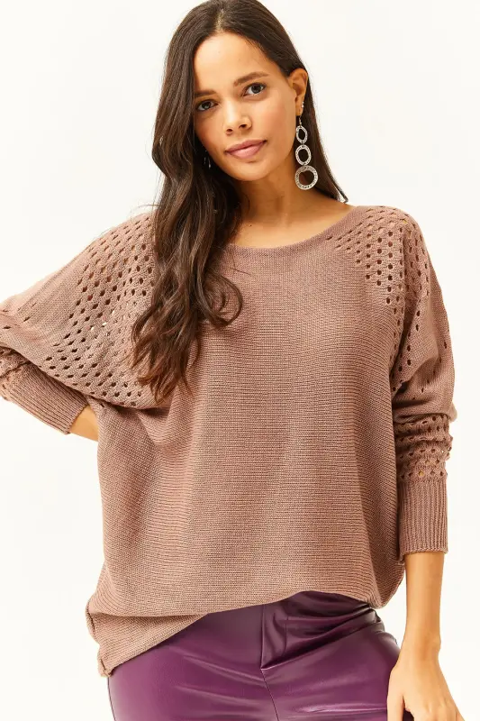 Woman Rosewater Openwork Batwing Oversize Knit Sweater-Rosewater - 5