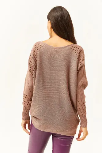 Woman Rosewater Openwork Batwing Oversize Knit Sweater-Rosewater - 6
