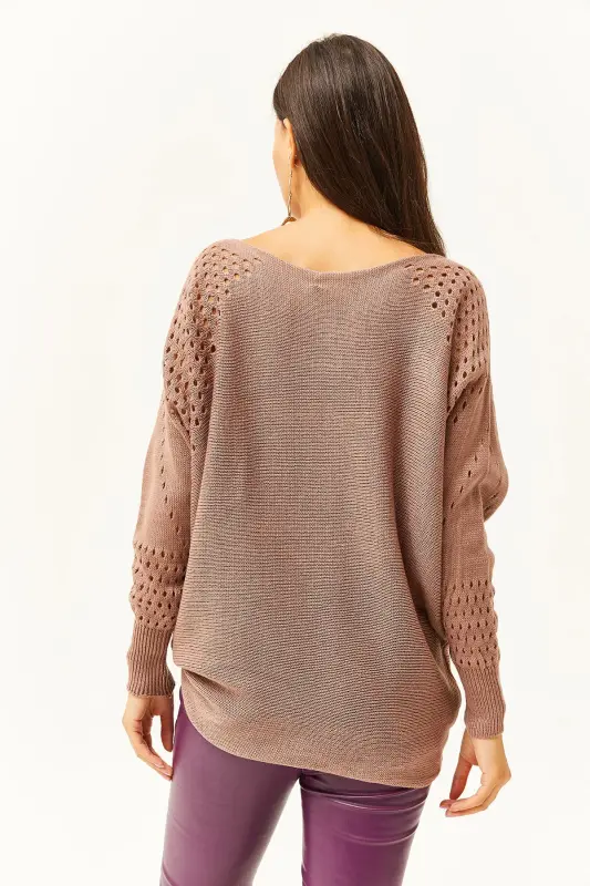 Woman Rosewater Openwork Batwing Oversize Knit Sweater-Rosewater - 6