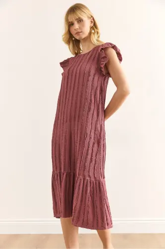 Woman Rosewater Sleeve Skirt Ruffled Textured Midi Dress DRS-19002364-Rosewater - 2