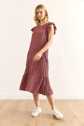 Woman Rosewater Sleeve Skirt Ruffled Textured Midi Dress DRS-19002364-Rosewater - 4