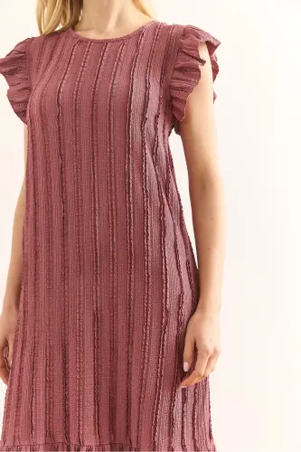 Woman Rosewater Sleeve Skirt Ruffled Textured Midi Dress DRS-19002364-Rosewater - 5