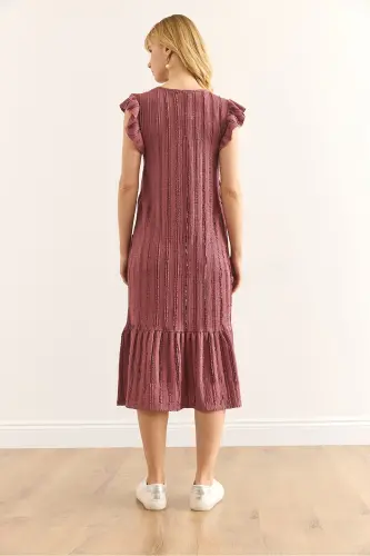 Woman Rosewater Sleeve Skirt Ruffled Textured Midi Dress DRS-19002364-Rosewater - 6