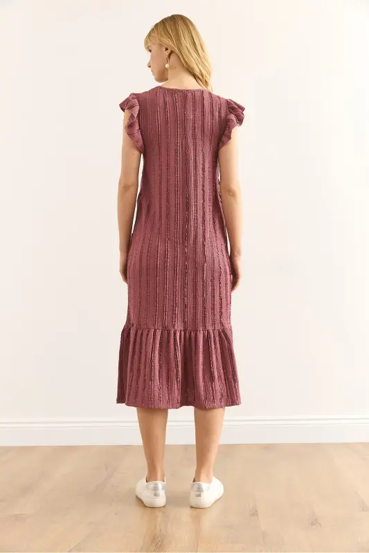 Woman Rosewater Sleeve Skirt Ruffled Textured Midi Dress DRS-19002364-Rosewater - 6