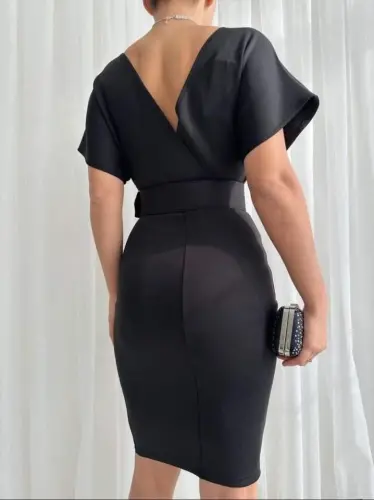 Woman Scuba Crepe V Neck And Back Detailed Dress - 5