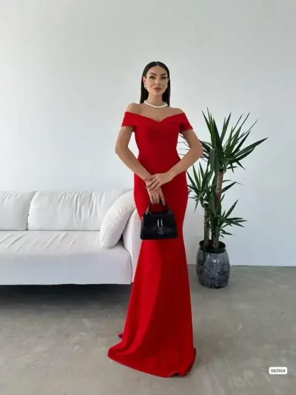 Woman Scuba Fabric Boat Neck And Decollete Detailed Dress - 4