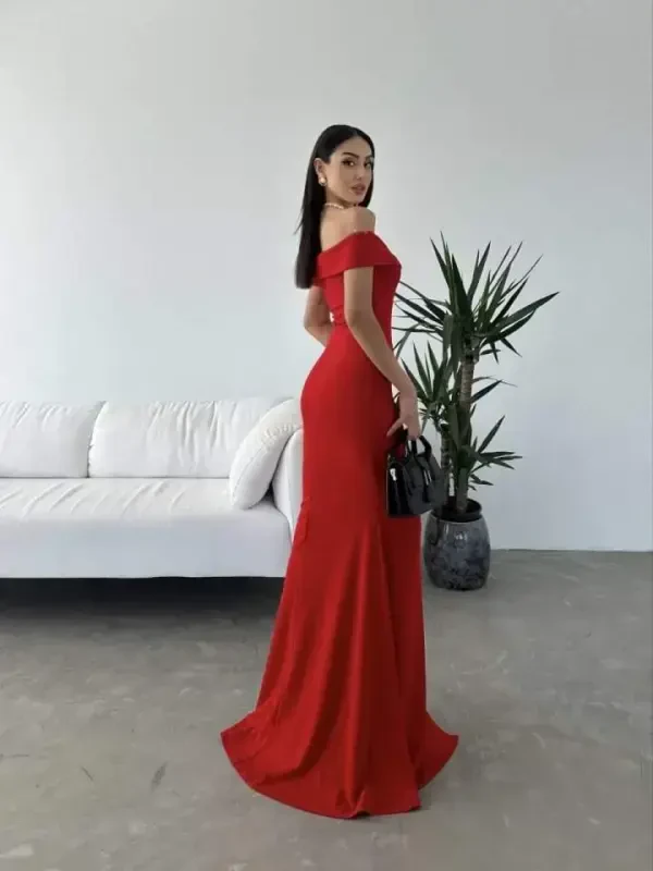 Woman Scuba Fabric Boat Neck And Decollete Detailed Dress - 5