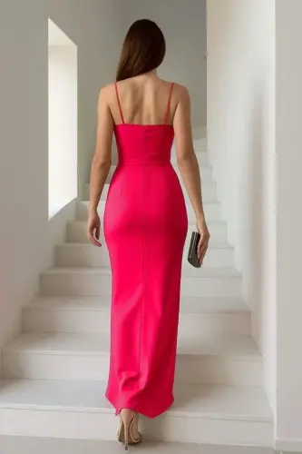 Woman Scuba Fabric V Neck Slit Detailed Maxi Dress - BÜYÜKBEDENIZ (1)