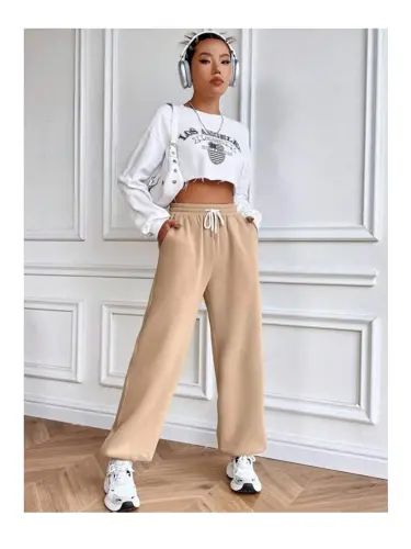 Woman Self-Curling Loose Thin Tracksuit SPR24EA89-Ecru - LC WAIKIKI (1)