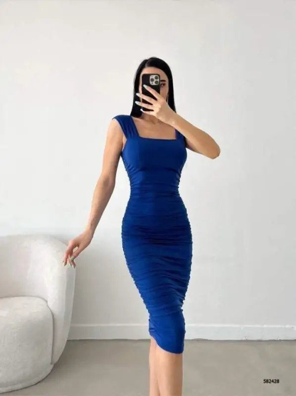 Woman Sendy Fabric Thick Strap Midi Dress - 2