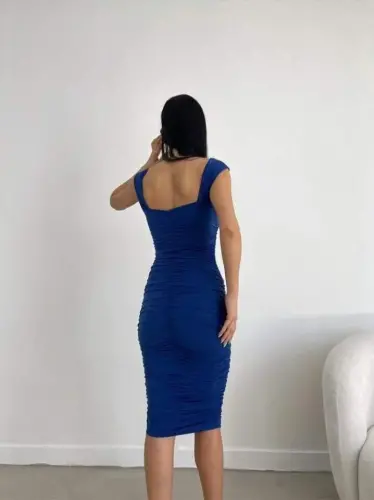 Woman Sendy Fabric Thick Strap Midi Dress - 4