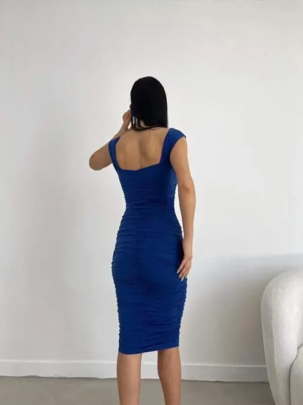 Woman Sendy Fabric Thick Strap Midi Dress - 4