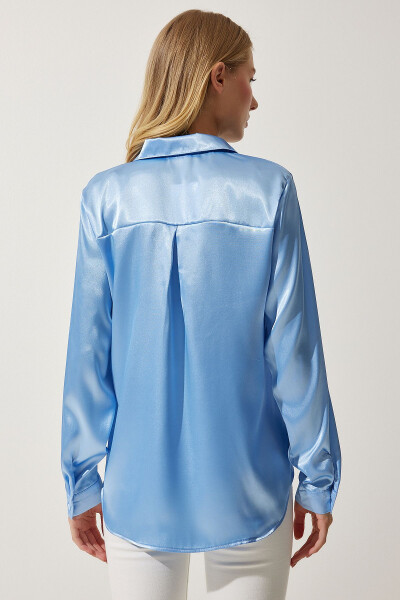 Woman Sky Blue Lightweight Flowy Satin Surface Shirt DD00990 - 7