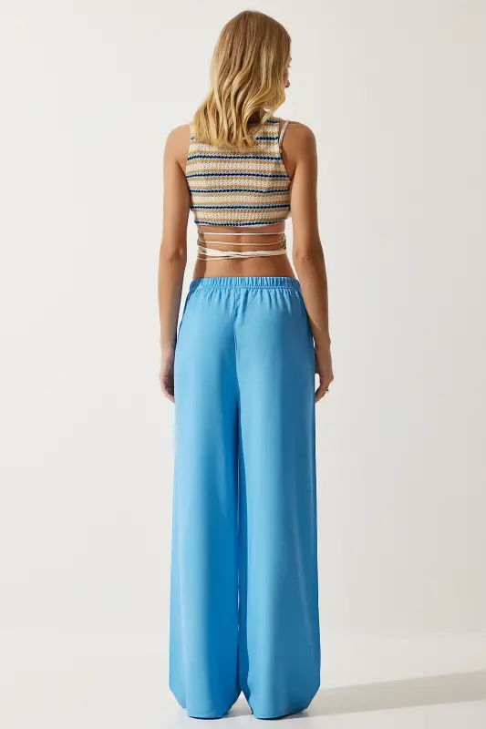 Woman Sky Blue Summer Viscose Palazzo Pants EN00610-Sky Blue - 5