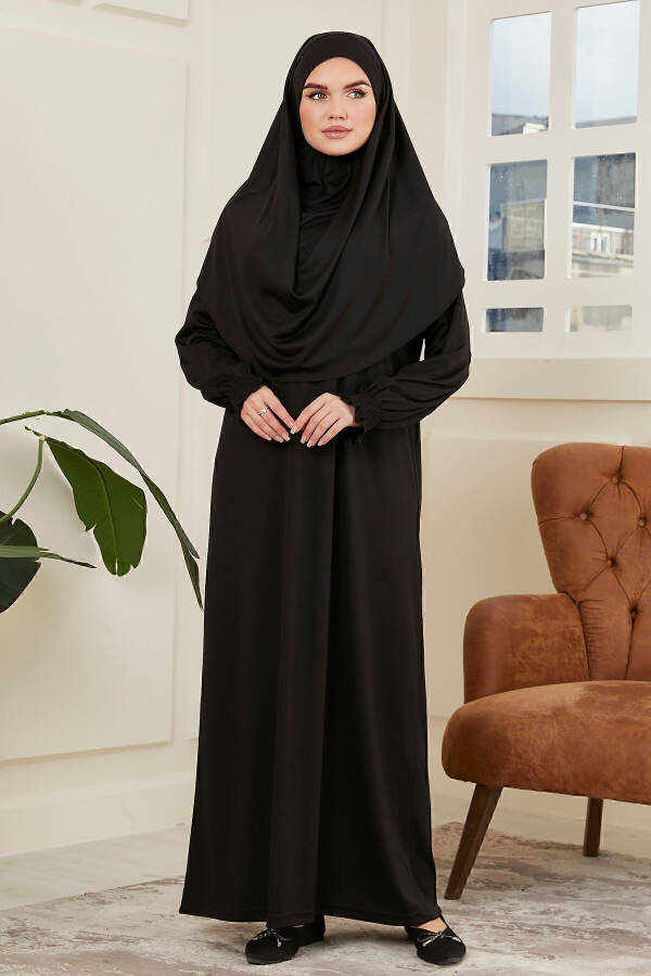 Woman Sleeve Detailed Namaz Dress One Piece Self-Headscovered - 2