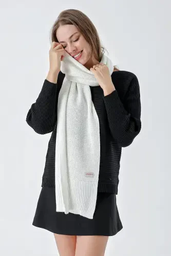 Woman Soft Touch Knitted Detailed Scarf Ecru 24W1321-Ecru - CHUBA (1)