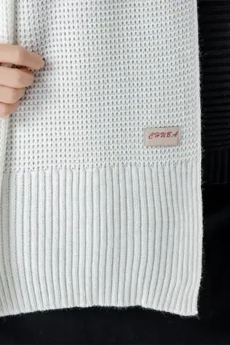 Woman Soft Touch Knitted Detailed Scarf Ecru 24W1321-Ecru - 3