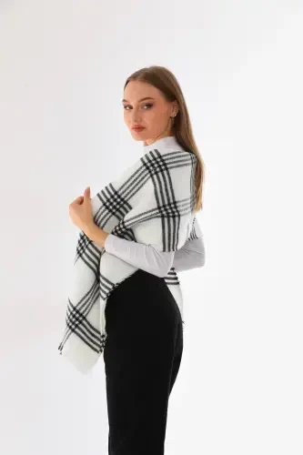 Woman Soft Touch Plaid Scarf-Ecru - 4